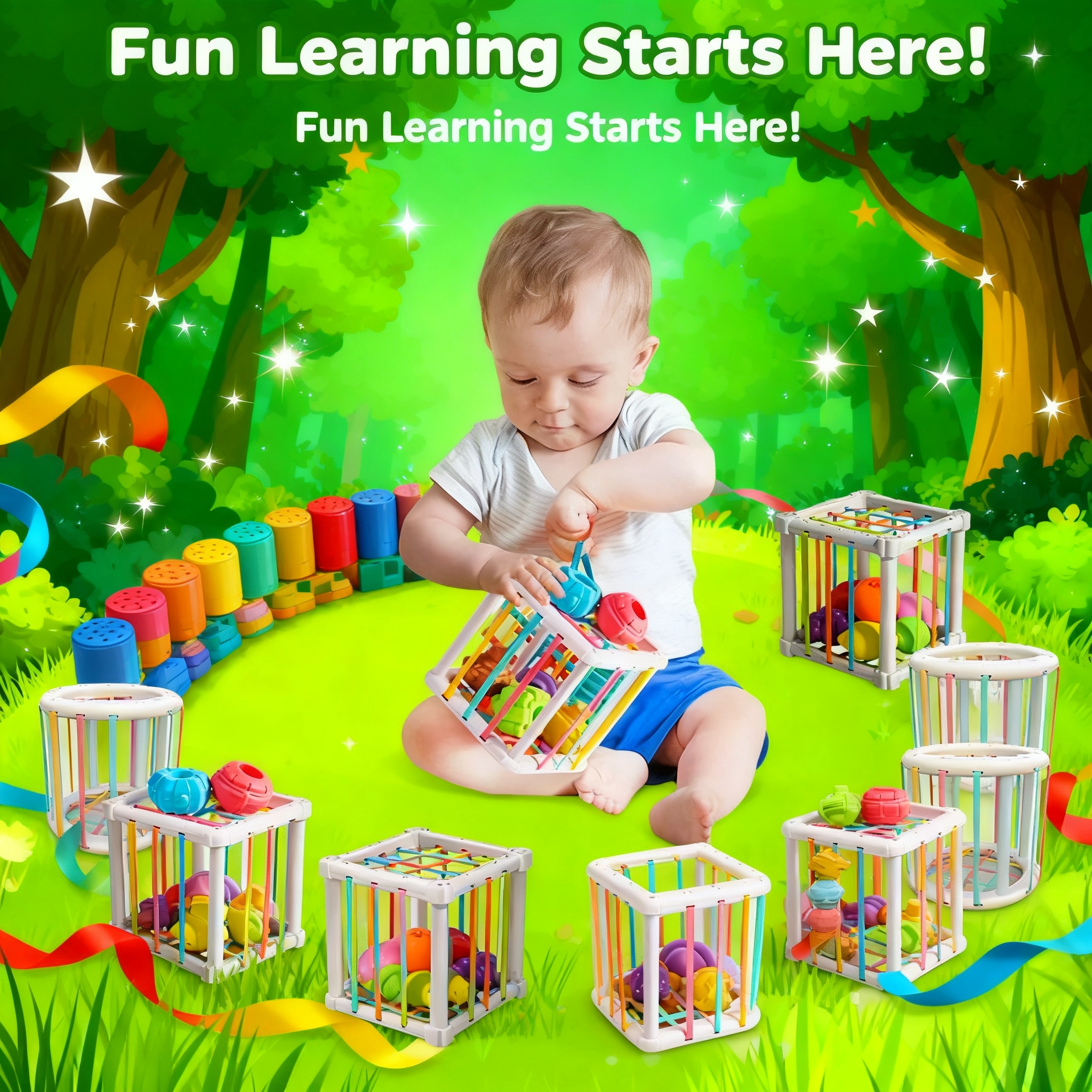 Kids Toys Variety - Rainbow Colorful Montessori Shape Sorter Cube